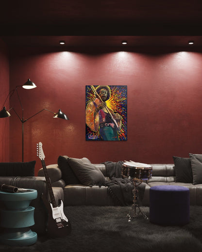 Jimmy’s Fire – Original Jimi Hendrix Acrylic Painting on 30x40 Canvas by David Ussery | Rock & Roll Fine Art - David Ussery