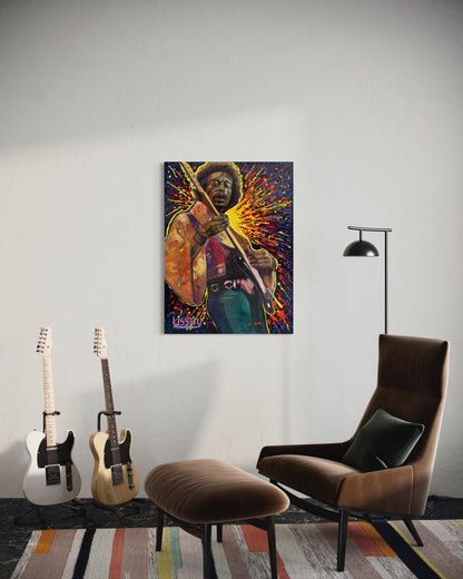 Jimmy’s Fire – Original Jimi Hendrix Acrylic Painting on 30x40 Canvas by David Ussery | Rock & Roll Fine Art - David Ussery
