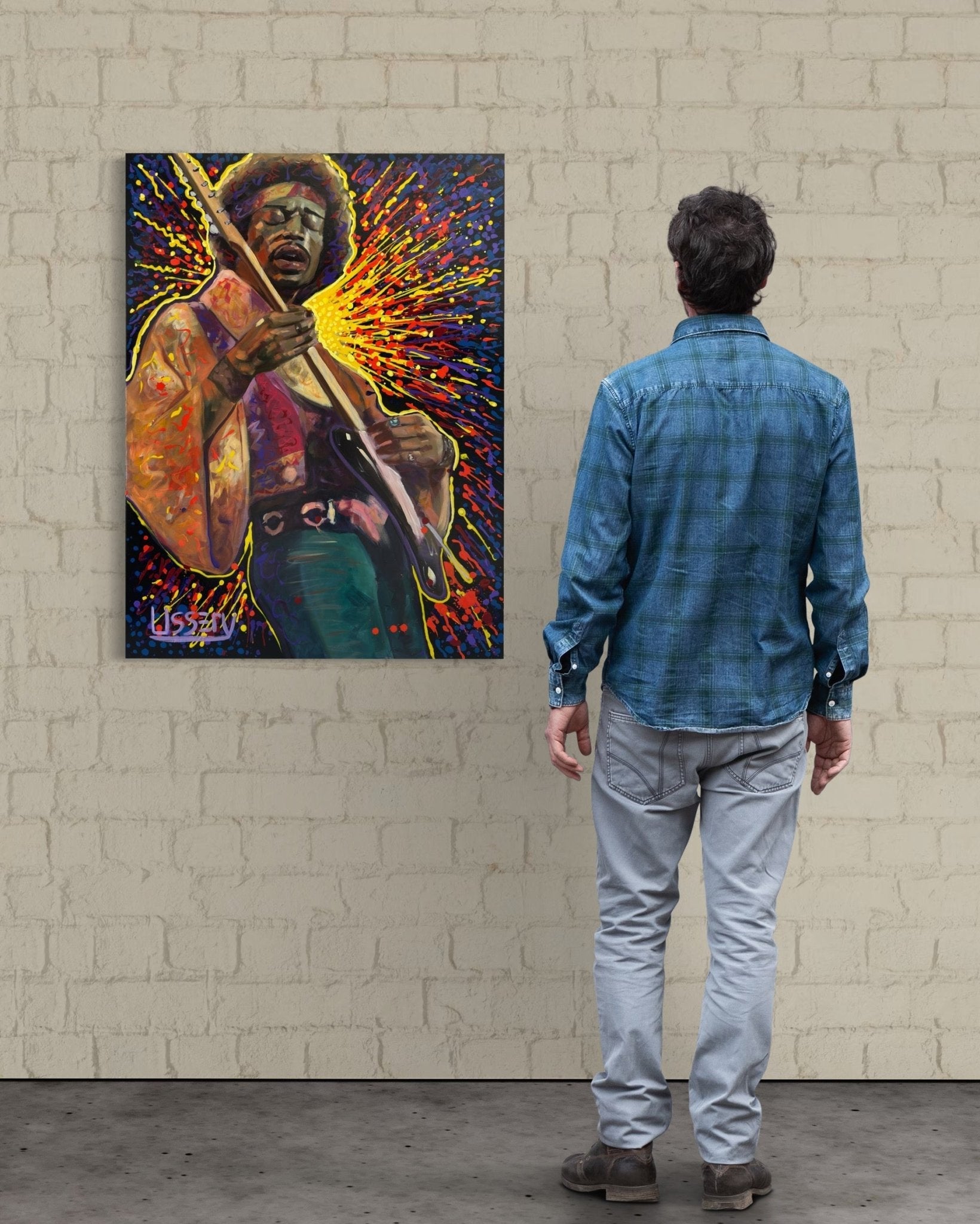 Jimmy’s Fire – Original Jimi Hendrix Acrylic Painting on 30x40 Canvas by David Ussery | Rock & Roll Fine Art - David Ussery