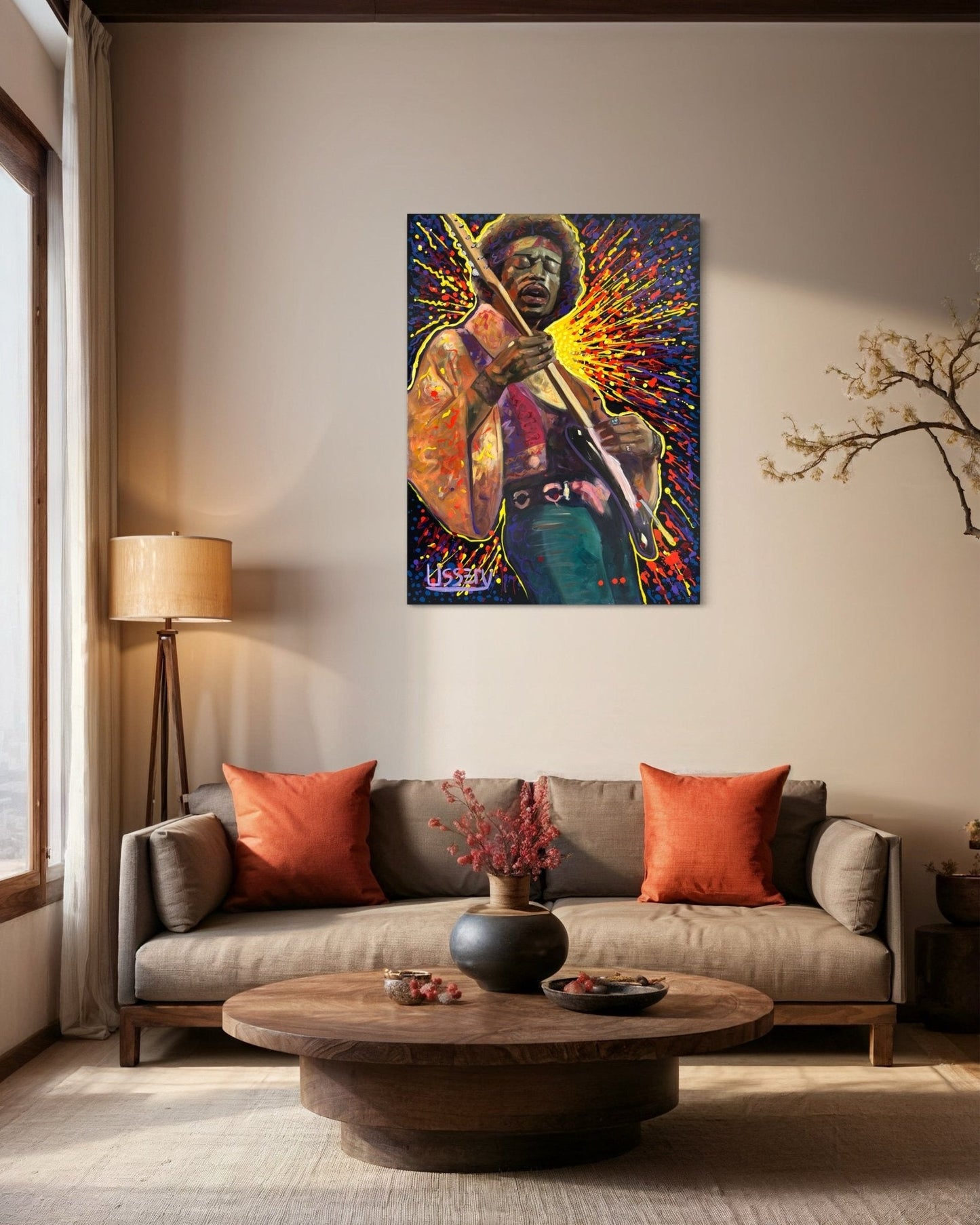 Jimmy’s Fire – Original Jimi Hendrix Acrylic Painting on 30x40 Canvas by David Ussery | Rock & Roll Fine Art - David Ussery