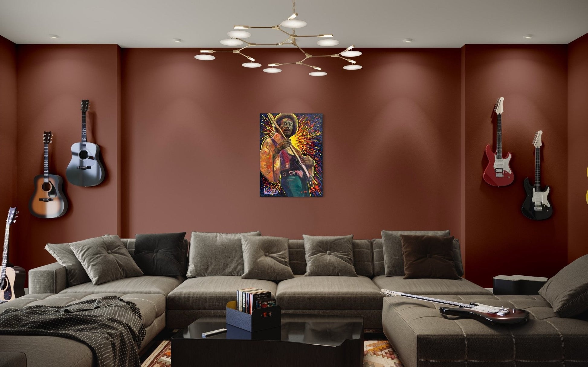 Jimmy’s Fire – Original Jimi Hendrix Acrylic Painting on 30x40 Canvas by David Ussery | Rock & Roll Fine Art - David Ussery