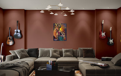 Jimmy’s Fire – Original Jimi Hendrix Acrylic Painting on 30x40 Canvas by David Ussery | Rock & Roll Fine Art - David Ussery
