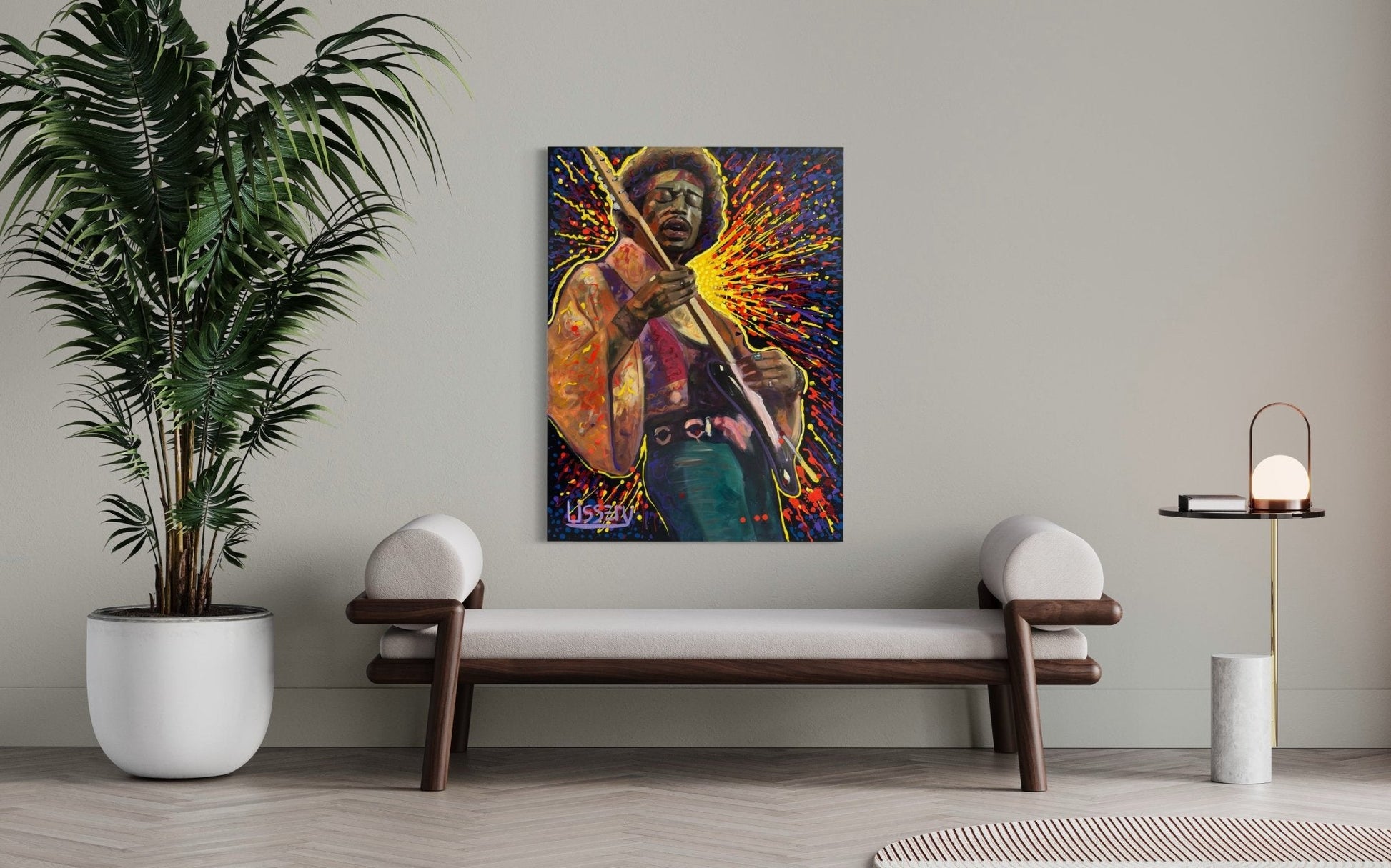 Jimmy’s Fire – Original Jimi Hendrix Acrylic Painting on 30x40 Canvas by David Ussery | Rock & Roll Fine Art - David Ussery