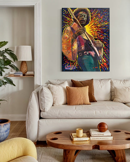 Jimmy’s Fire – Original Jimi Hendrix Acrylic Painting on 30x40 Canvas by David Ussery | Rock & Roll Fine Art - David Ussery