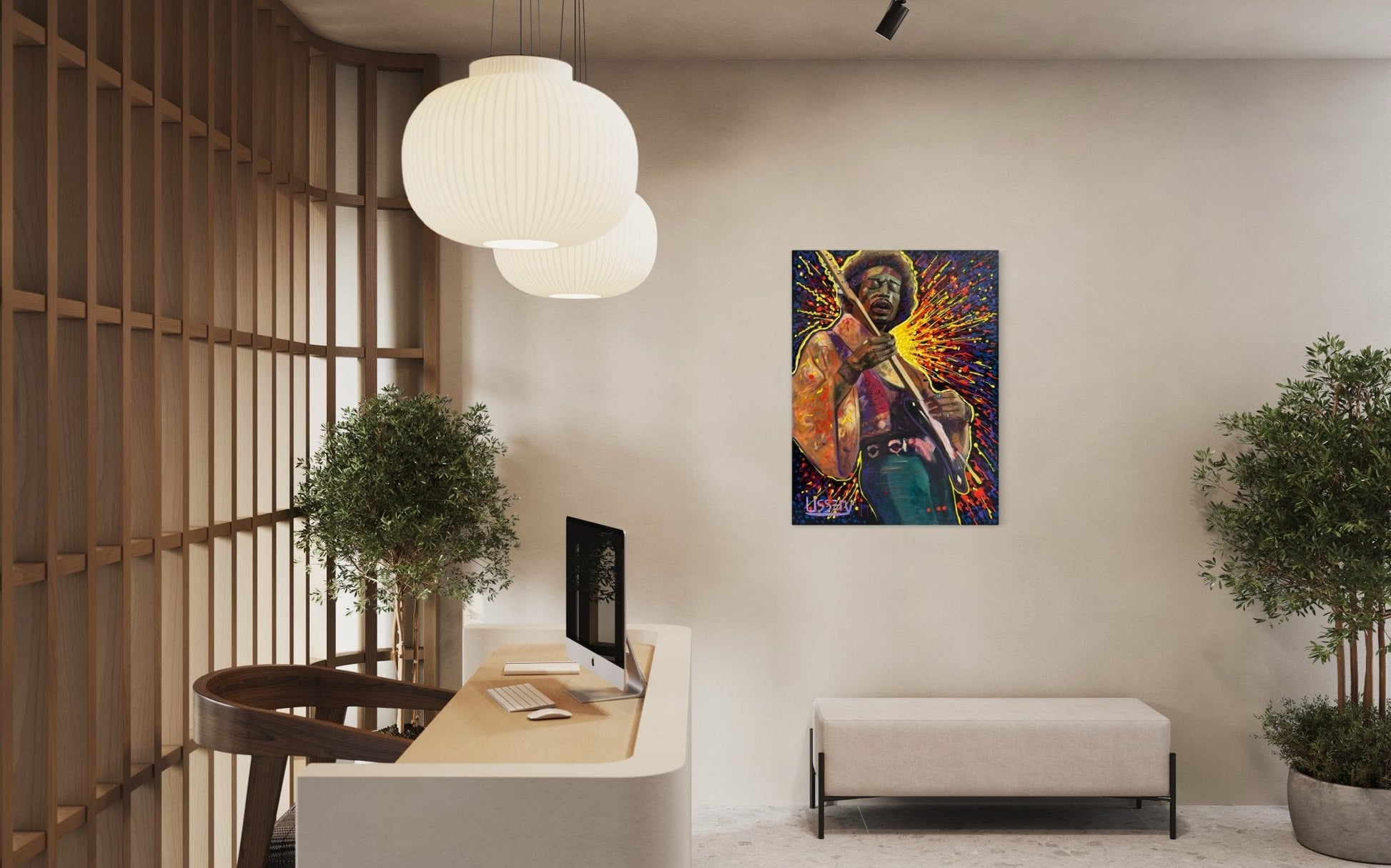 Jimmy’s Fire – Original Jimi Hendrix Acrylic Painting on 30x40 Canvas by David Ussery | Rock & Roll Fine Art - David Ussery