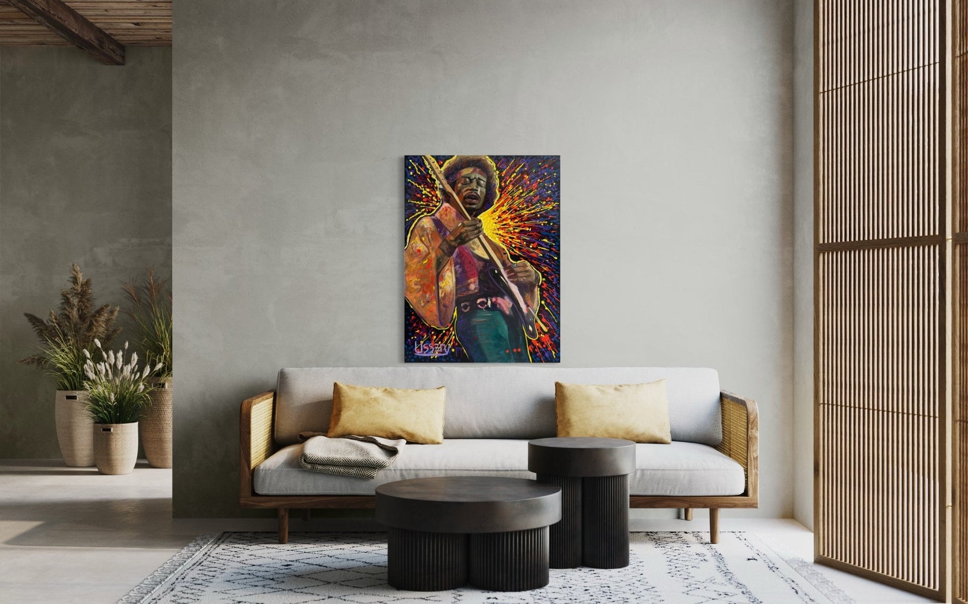 Jimmy’s Fire – Original Jimi Hendrix Acrylic Painting on 30x40 Canvas by David Ussery | Rock & Roll Fine Art - David Ussery