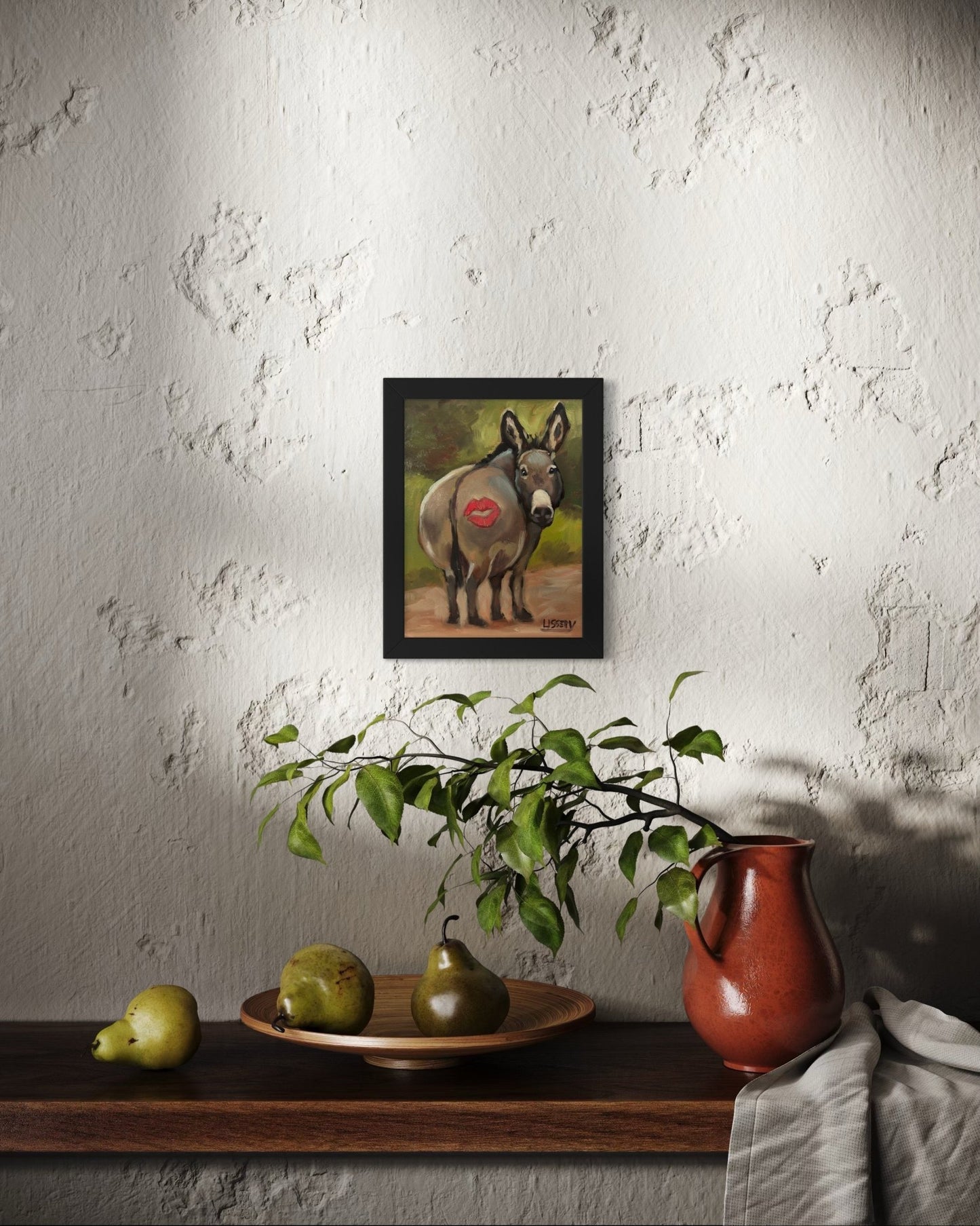 “Kiss” – Original Whimsical Donkey Oil Painting (8x6 Panel) - David Ussery