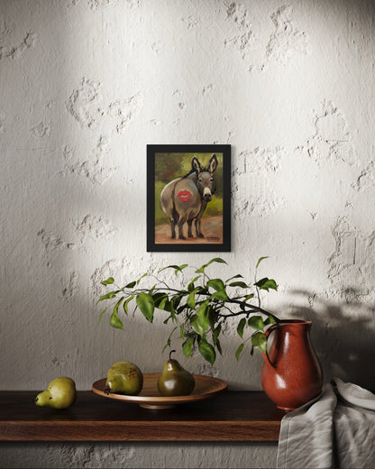 “Kiss” – Original Whimsical Donkey Oil Painting (8x6 Panel) - David Ussery