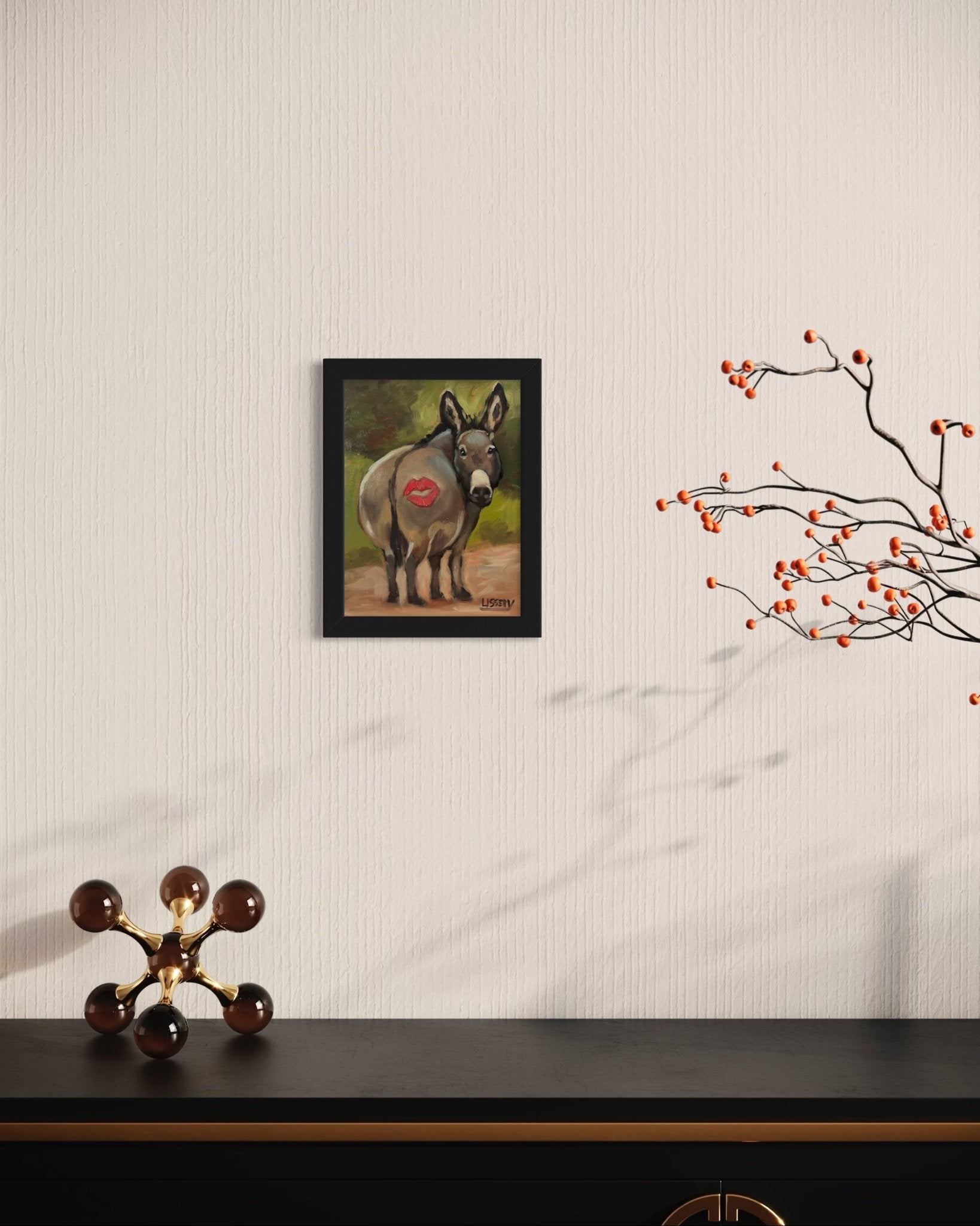 “Kiss” – Original Whimsical Donkey Oil Painting (8x6 Panel) - David Ussery