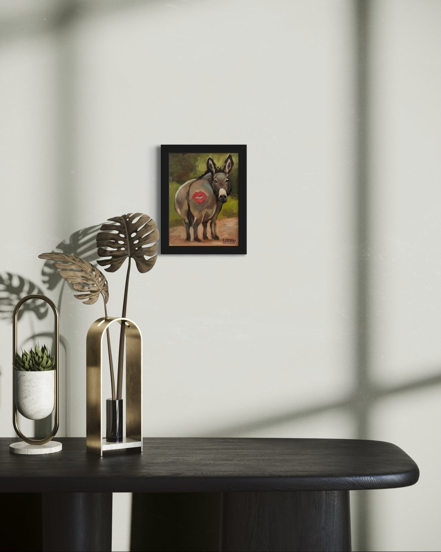 “Kiss” – Original Whimsical Donkey Oil Painting (8x6 Panel) - David Ussery