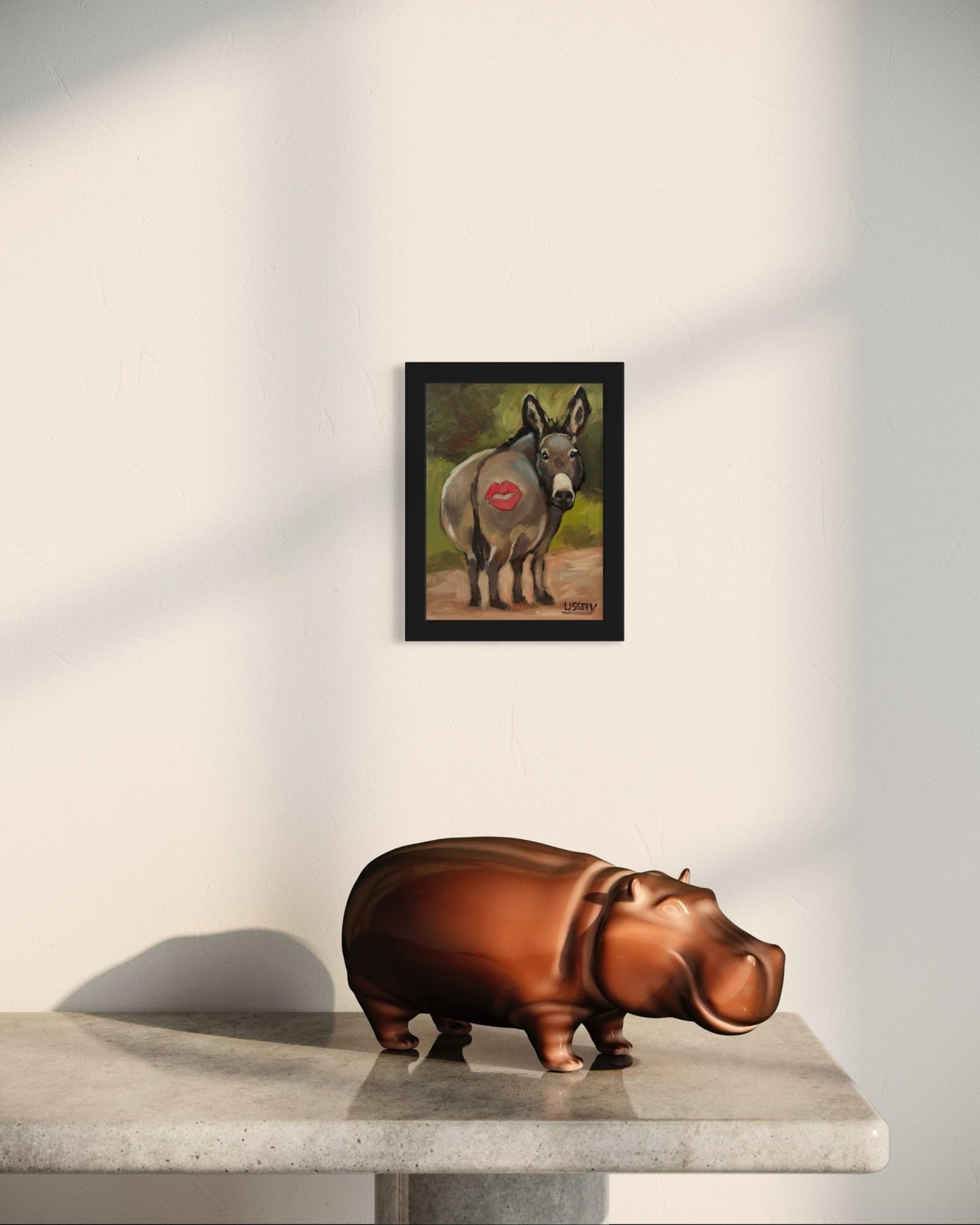 “Kiss” – Original Whimsical Donkey Oil Painting (8x6 Panel) - David Ussery