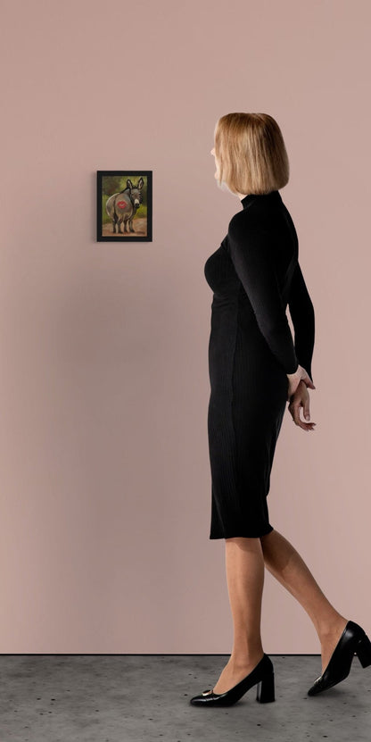 “Kiss” – Original Whimsical Donkey Oil Painting (8x6 Panel) - David Ussery