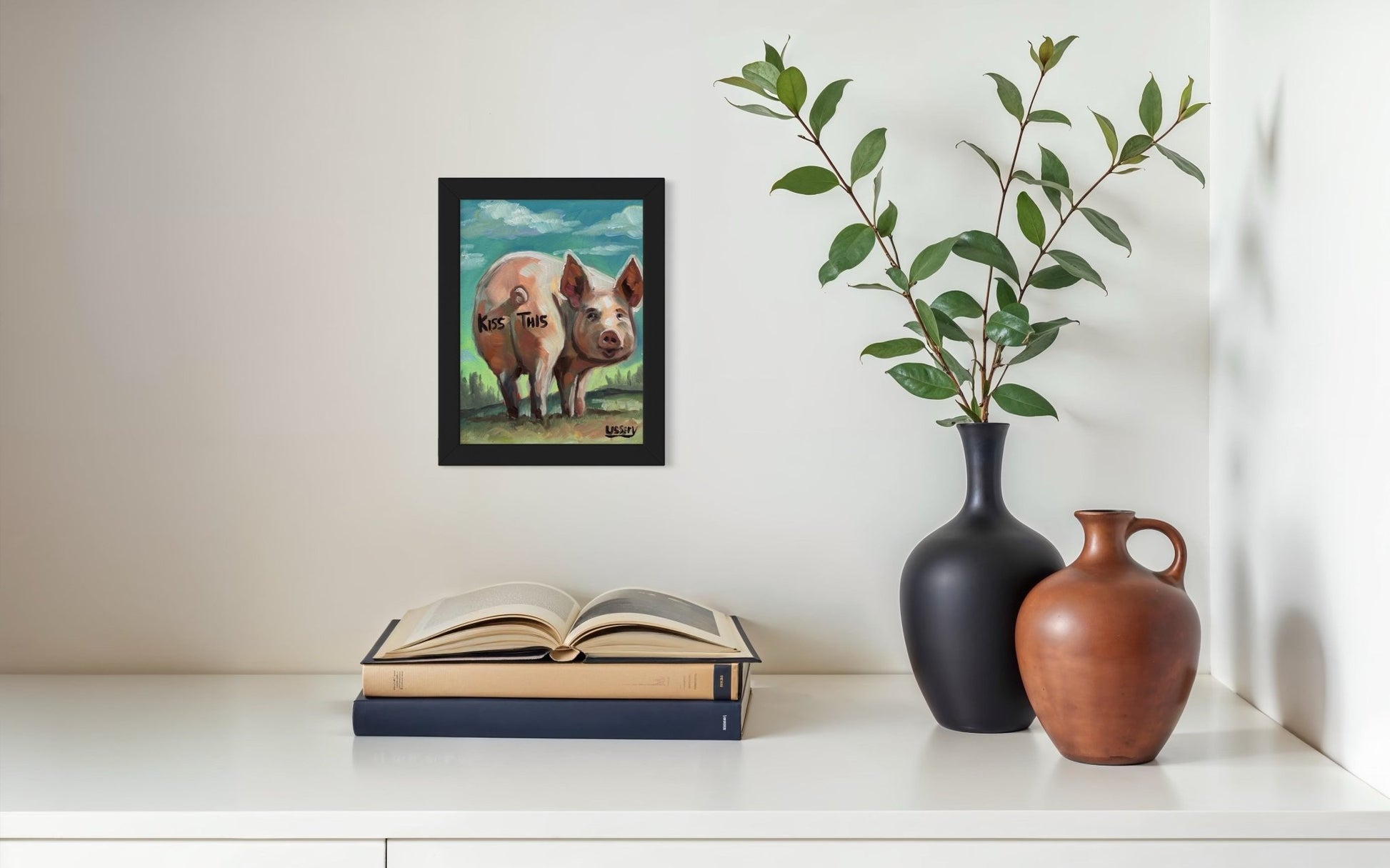 Original Pig Oil Painting 8x6 by David Ussery - Funny Animal Art - David Ussery