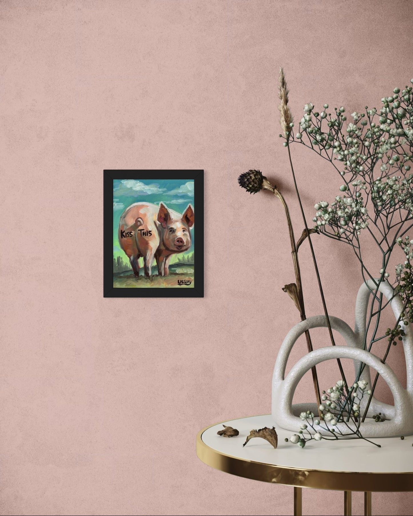 Original Pig Oil Painting 8x6 by David Ussery - Funny Animal Art - David Ussery