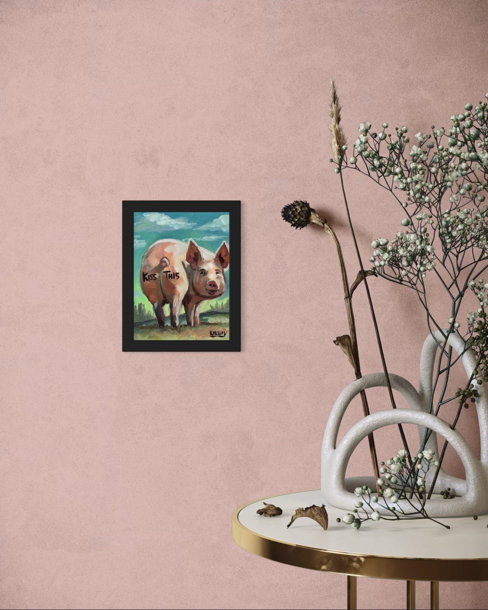 Original Pig Oil Painting 8x6 by David Ussery - Funny Animal Art - David Ussery