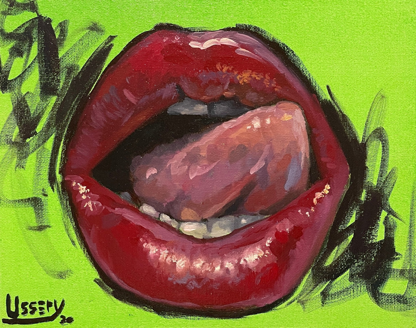 Lip Service oil 8x10 framed - David Ussery