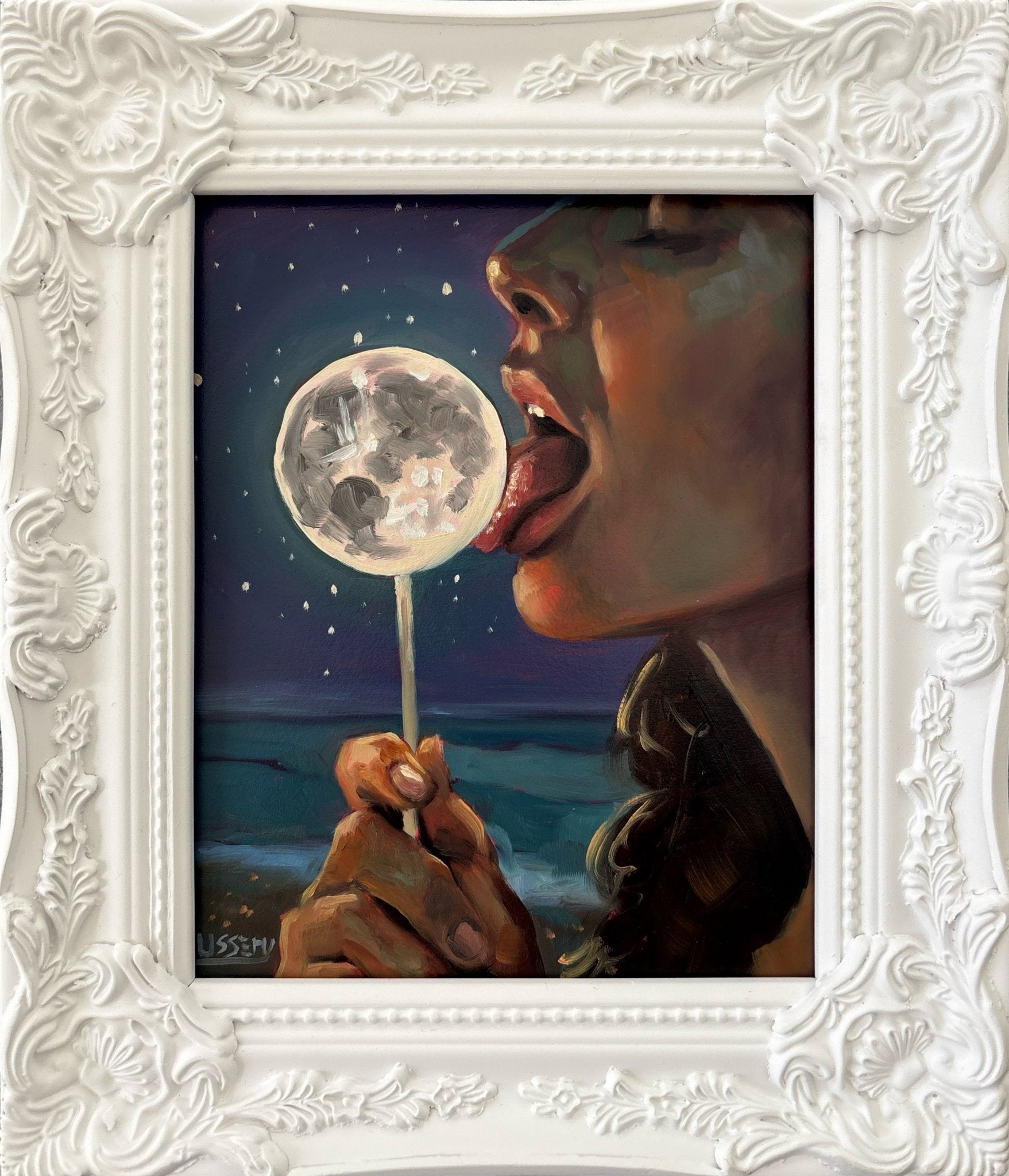 Luna: Original Oil Painting on Panel (8x10) Dreamy surreal art for unique collectors - David Ussery