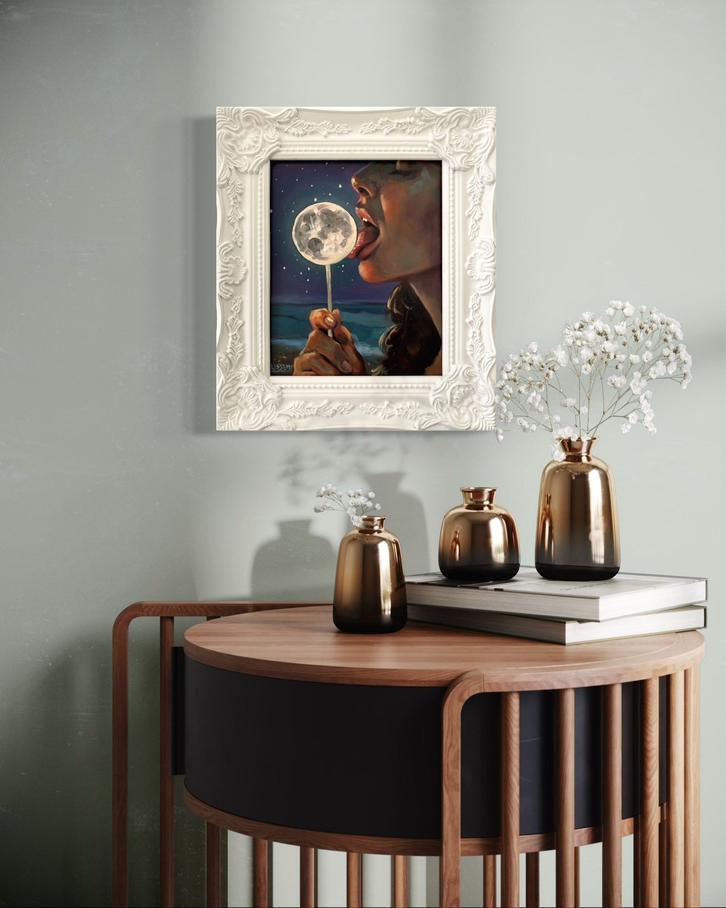 Luna: Original Oil Painting on Panel (8x10) Dreamy surreal art for unique collectors - David Ussery