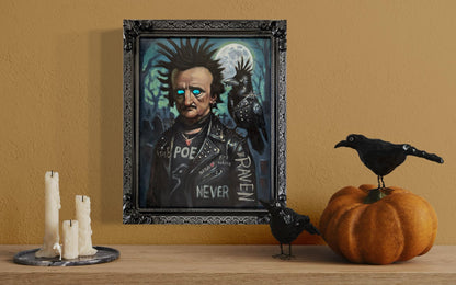 Punk Poe – Original 16 x 20 Oil Painting (Light-Up Eyes, Motion Activated) | Gothic Punk Art by David Ussery - David Ussery