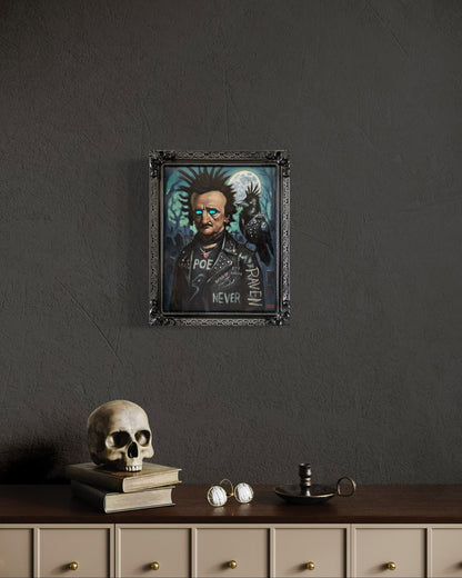 Punk Poe – Original 16 x 20 Oil Painting (Light-Up Eyes, Motion Activated) | Gothic Punk Art by David Ussery - David Ussery