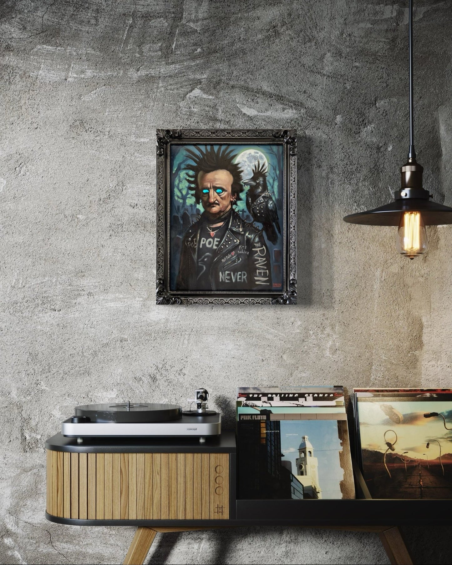 Punk Poe – Original 16 x 20 Oil Painting (Light-Up Eyes, Motion Activated) | Gothic Punk Art by David Ussery - David Ussery