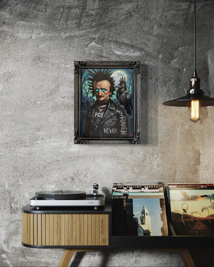 Punk Poe – Original 16 x 20 Oil Painting (Light-Up Eyes, Motion Activated) | Gothic Punk Art by David Ussery - David Ussery