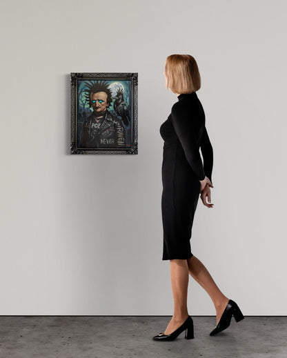 Punk Poe – Original 16 x 20 Oil Painting (Light-Up Eyes, Motion Activated) | Gothic Punk Art by David Ussery - David Ussery